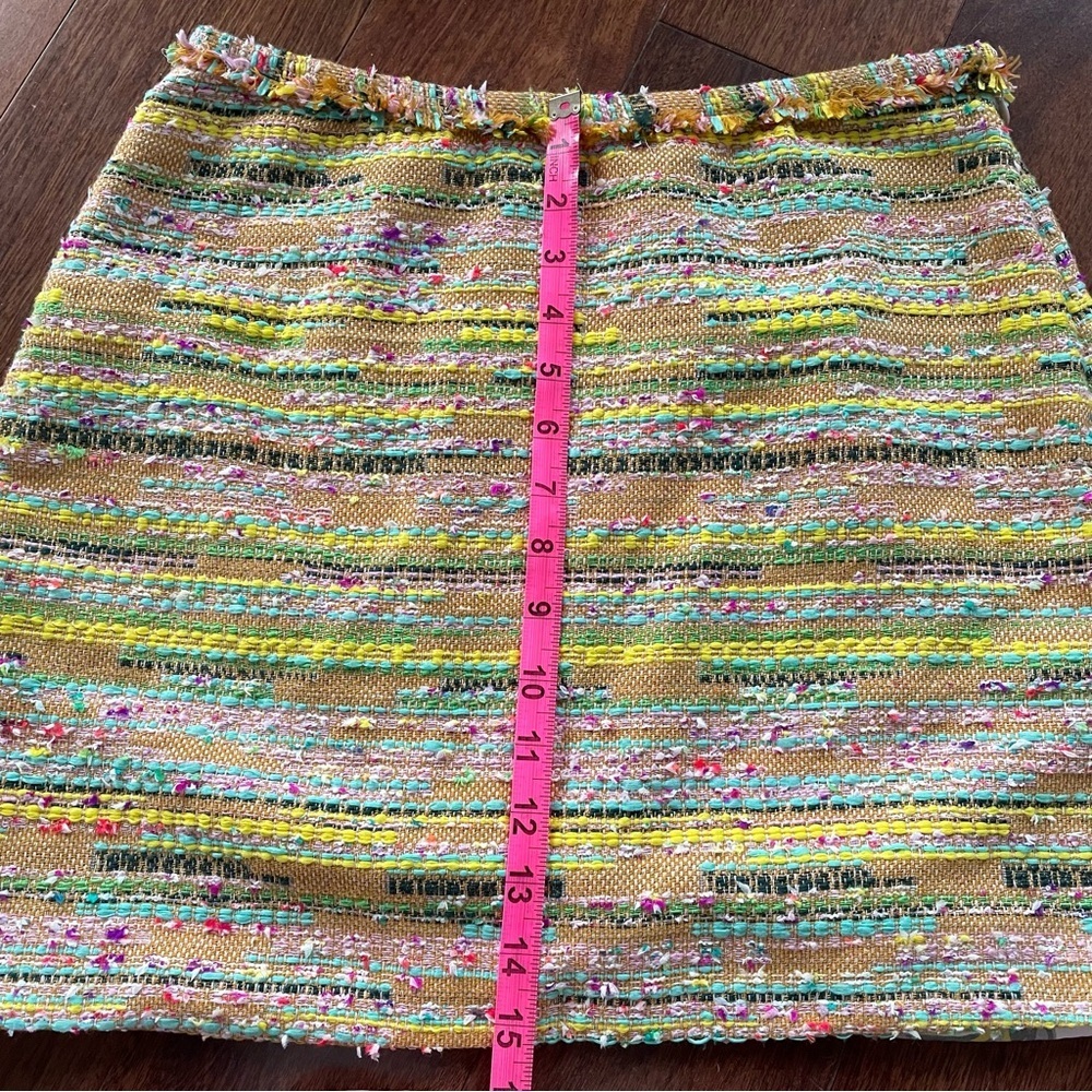 NWT LE SUPERBE Beach Tweed Mini Skirt Fringe Trim Yellow Colorful Office Size 4 - Picture 11 of 11